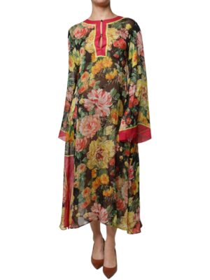 Dolce & Gabbana Multicolor Floral Silk Kaftan Maxi Dress