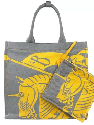 Burberry EKD Canvas Tote Bag With Coin Pouch Sunflower Gray