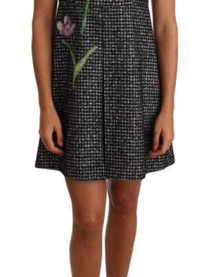 Dolce & Gabbana Houndstooth Floral Appliqué Shift Dress
