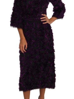 Dolce & Gabbana Elegant Fringe Sheath Dress in Purple & Black