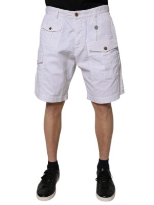 Dsquared² White Cargo Denim Mid Waist Casual Bermuda Shorts