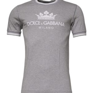Dolce & Gabbana Gray Logo Print Cotton Crew Neck T-shirt