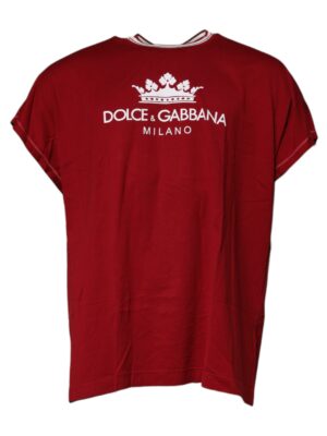Dolce & Gabbana Red Logo Crown Cotton Crew Neck T-shirt