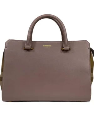 Burberry Small Banwell Leather Tote Bag Purse Grey Mink