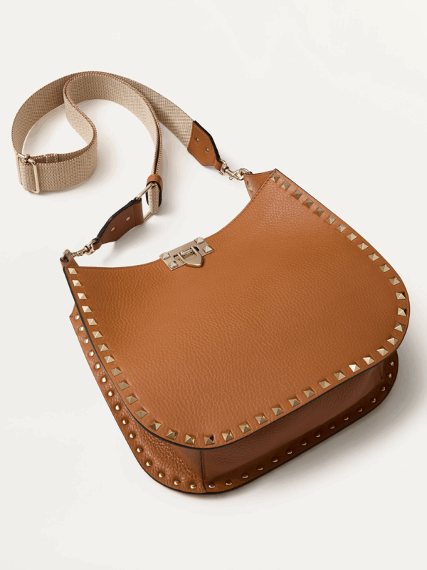 Valentino Garavani Brown Grainy Calf Hobo Rockstudt Bag - Image 6
