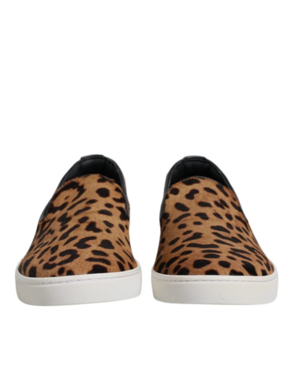 Dolce & Gabbana Brown Calfskin Fur Leopard Sneakers Shoes - Image 2