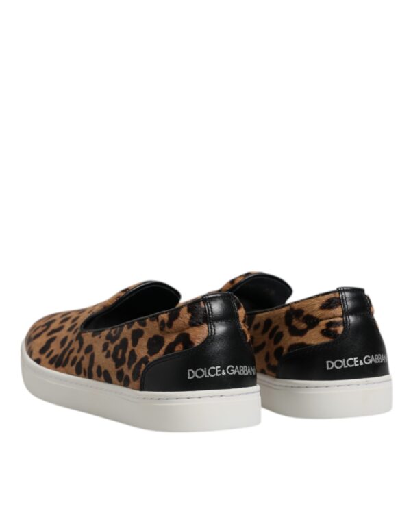 Dolce & Gabbana Brown Calfskin Fur Leopard Sneakers Shoes - Image 5