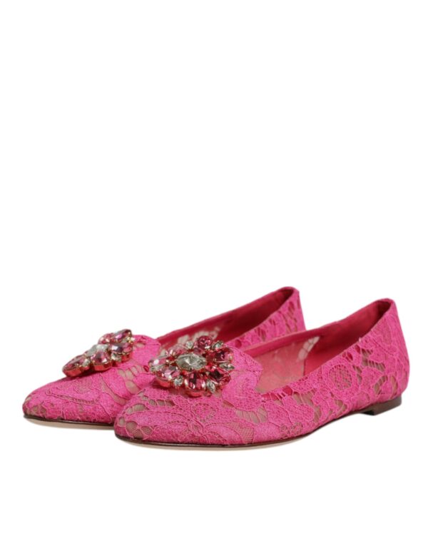 Dolce & Gabbana Fuchsia Crystal Loafer Lace Ballet Flats Shoes - Image 4