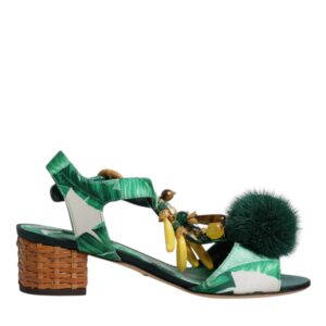 Dolce & Gabbana Green Crystal Fur Embellished Sandals Shoes