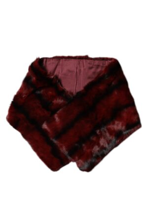 Dolce & Gabbana Black Red Stripe Fur Shawl Neck Wrap Scarf