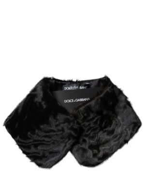 Dolce & Gabbana Black Lamb Fur Collar Women Neck Wrap Scarf