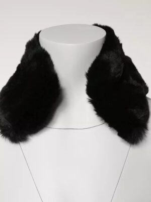 Dolce & Gabbana Black Lamb Fur Collar Women Neck Wrap Scarf