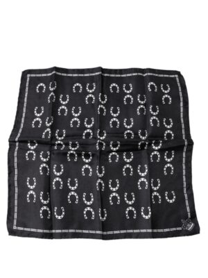 Dolce & Gabbana Black Horseshoe Silk Square Handkerchief Scarf