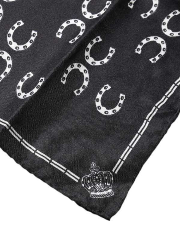 Dolce & Gabbana Black Horseshoe Silk Square Handkerchief Scarf - Image 3
