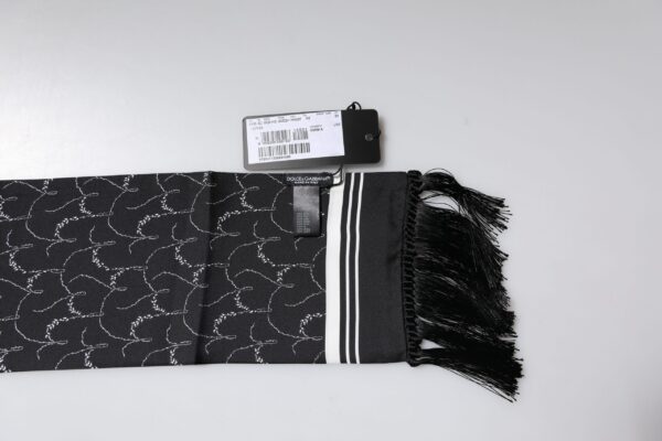 Dolce & Gabbana Black Patterned Skinny Fringes Shawl Scarf - Image 2