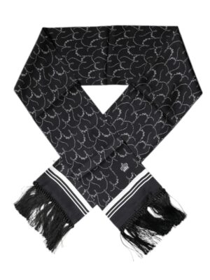 Dolce & Gabbana Black Patterned Skinny Fringes Shawl Scarf