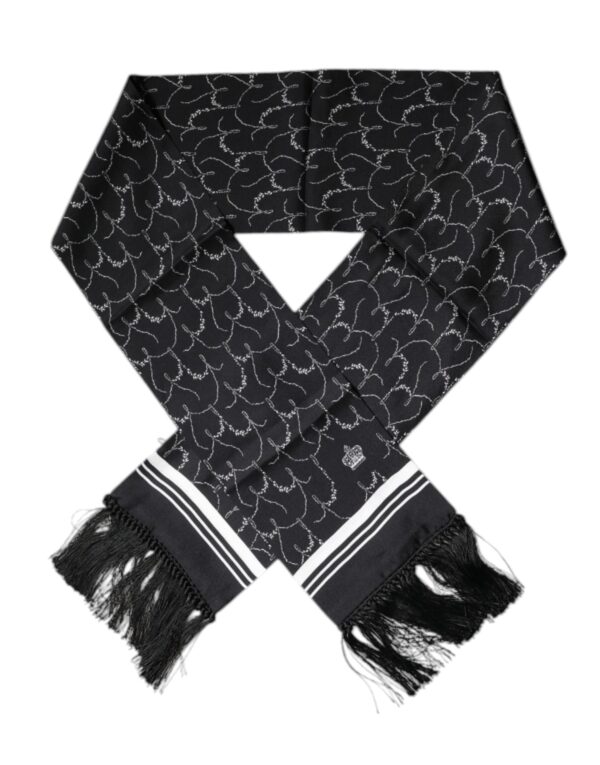 Dolce & Gabbana Black Patterned Skinny Fringes Shawl Scarf - Image 3