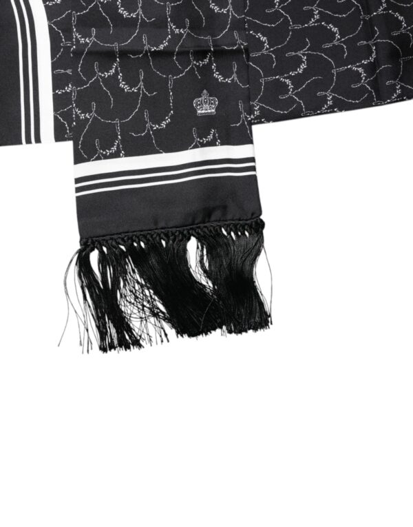 Dolce & Gabbana Black Patterned Skinny Fringes Shawl Scarf - Image 4