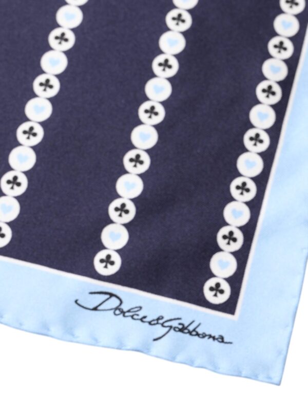 Dolce & Gabbana Blue Heart Spade Silk Handkerchief Scarf - Image 3