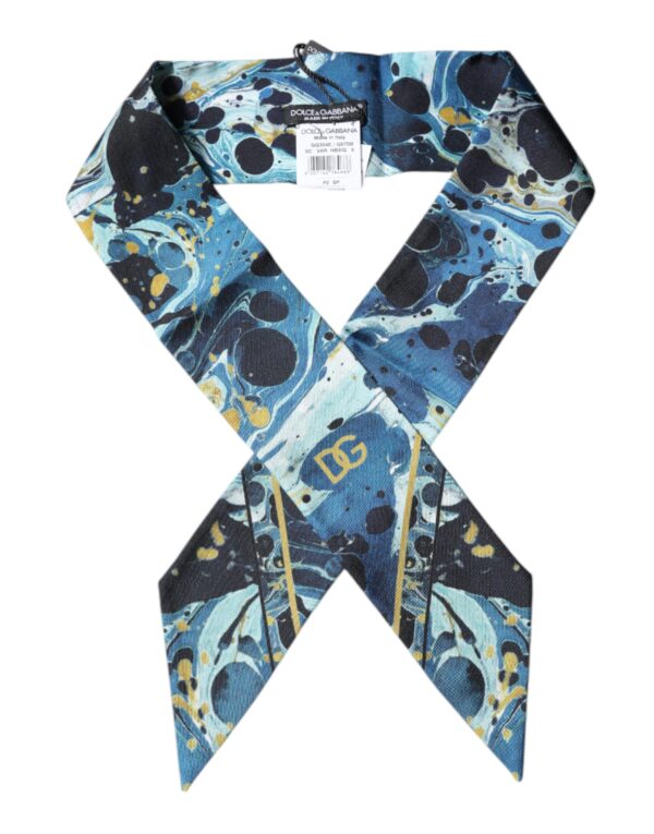 Dolce & Gabbana Blue Marble Print Silk Skinny Foulard Scarf - Image 2