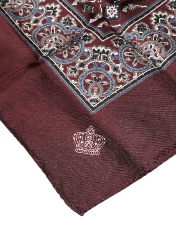 Dolce & Gabbana Maroon Fantasy Silk Square Handkerchief Scarf - Image 5