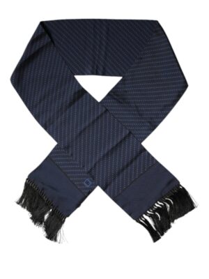 Dolce & Gabbana Dark Blue Fantasy Fringes Neck Wrap Scarf