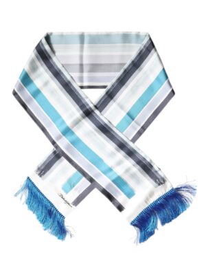 Dolce & Gabbana White Blue Stripes Silk Fringes Wrap Scarf