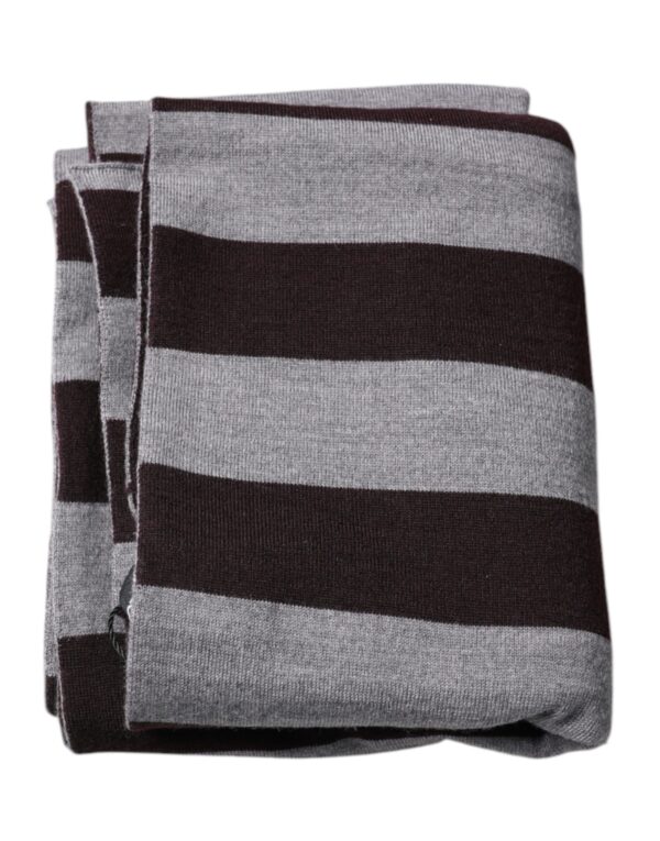 Dolce & Gabbana Black Gray Stripes Wool Neck Wrap Scarf - Image 2