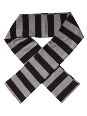 Dolce & Gabbana Black Gray Stripes Wool Neck Wrap Scarf