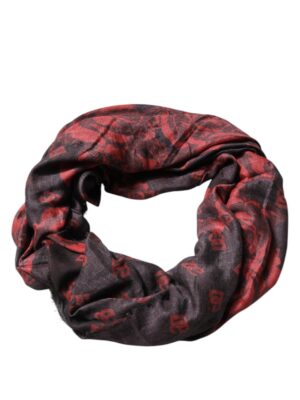 Dolce & Gabbana Black Red Floral Modal Wrap Shawl Scarf
