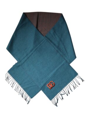 Dolce & Gabbana Blue Green Wool Fringes Wrap Shawl Scarf
