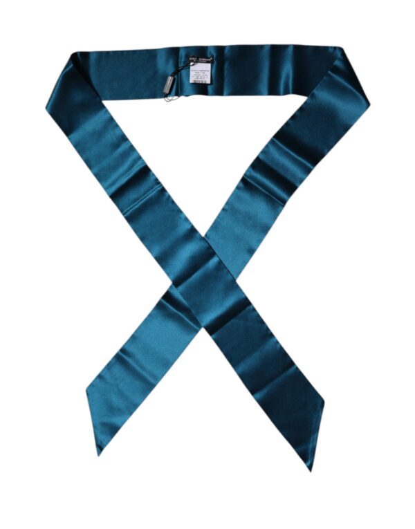 Dolce & Gabbana Dark Green Satin Silk Skinny Foulard Scarf - Image 3