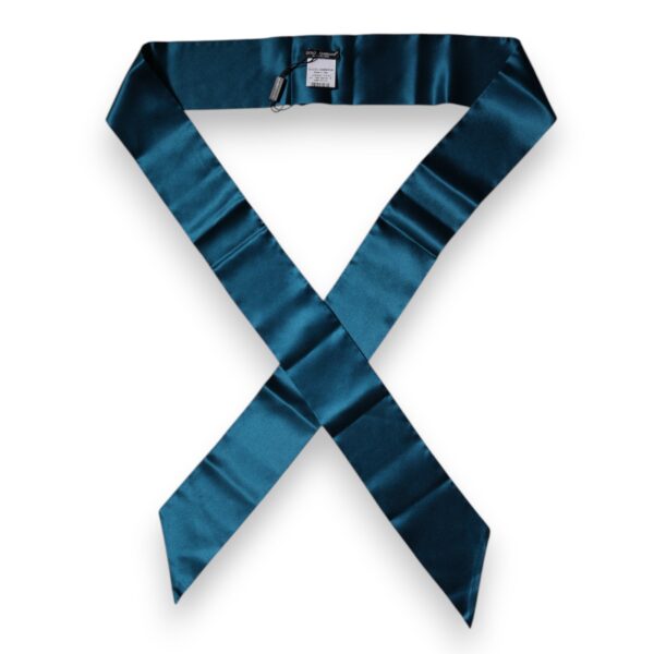 Dolce & Gabbana Dark Green Satin Silk Skinny Foulard Scarf - Image 4