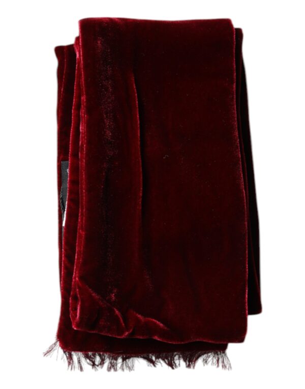 Dolce & Gabbana Maroon Silk Fringes Skinny Neck Wrap Scarf - Image 2