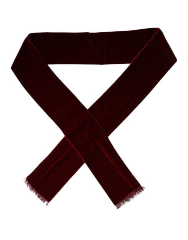 Dolce & Gabbana Maroon Silk Fringes Skinny Neck Wrap Scarf - Image 4