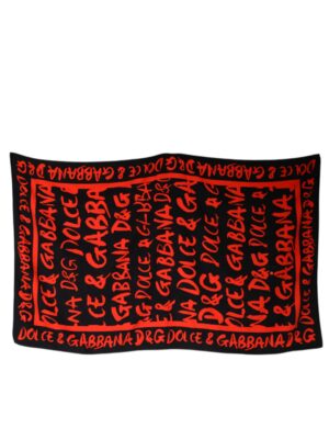 Dolce & Gabbana Black Red Logo Print Cotton Beach Towel