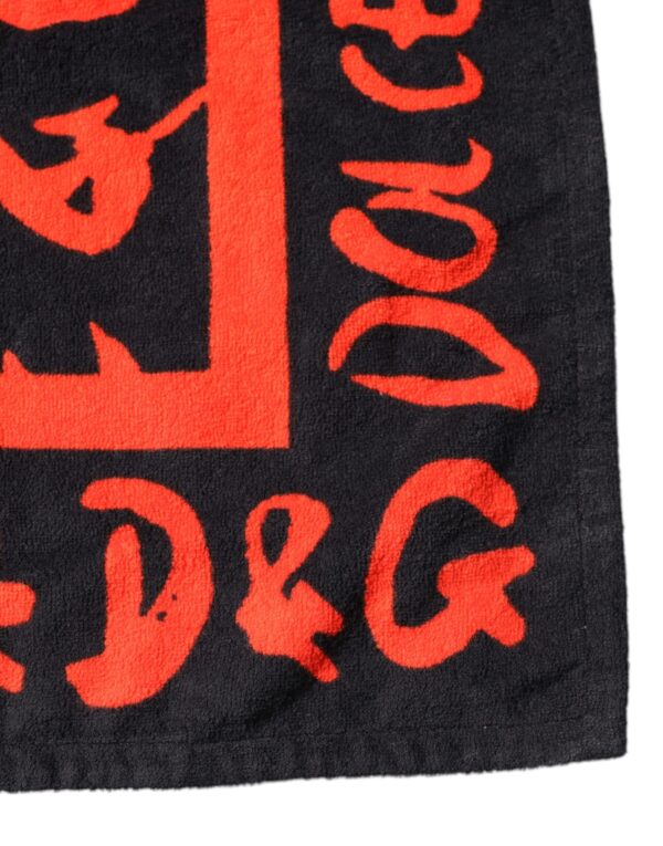 Dolce & Gabbana Black Red Logo Print Cotton Beach Towel - Image 3