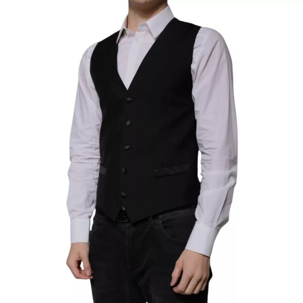 Dolce & Gabbana Black Wool Formal Dress Men Waistcoat Vest - Image 3