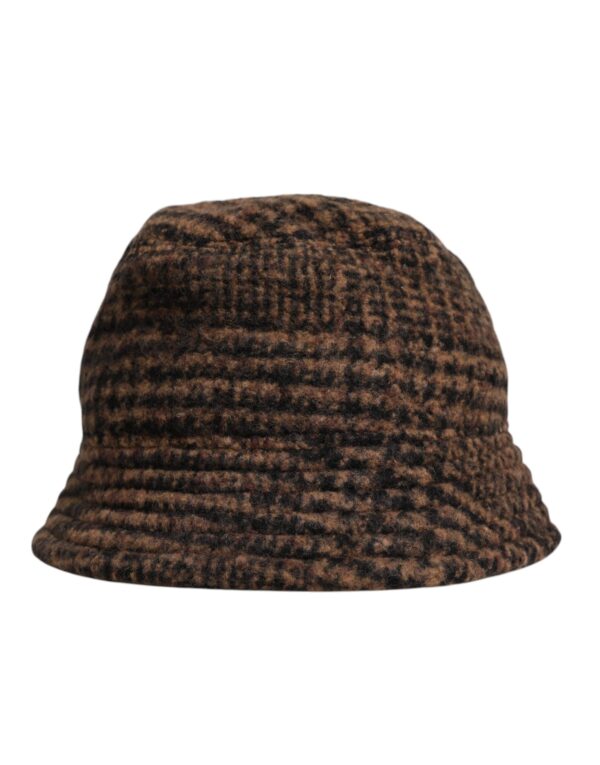 Dolce & Gabbana Brown Houndstooth Wool Woven Bucket Hat - Image 3