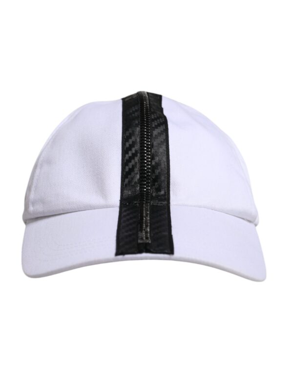 Dolce & Gabbana White Black Cotton Zip Baseball Cap - Image 2