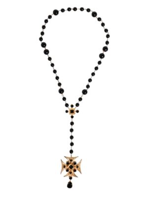 Dolce & Gabbana Gold Tone Brass Cross Black Beaded Chain Rosary Necklace