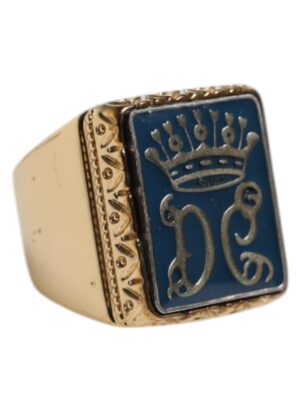 Dolce & Gabbana Gold Tone Sterling Silver 925 DG Crown Adjustable Ring