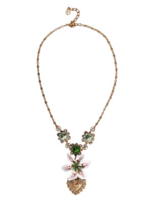 Dolce & Gabbana Gold Brass Lily Crystal Sacred Heart Pendant Necklace