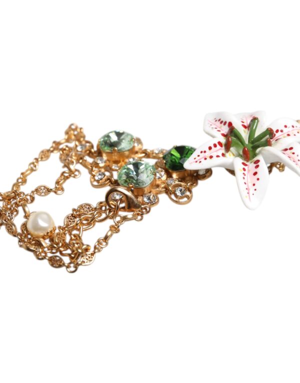 Dolce & Gabbana Gold Brass Lily Crystal Sacred Heart Pendant Necklace - Image 6