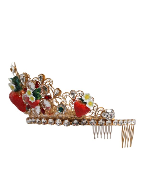 Dolce & Gabbana Multicolor Floral Strawberry Crystal Embellished Tiara - Image 4