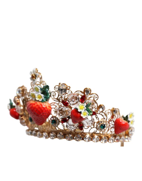 Dolce & Gabbana Multicolor Floral Strawberry Crystal Embellished Tiara - Image 5