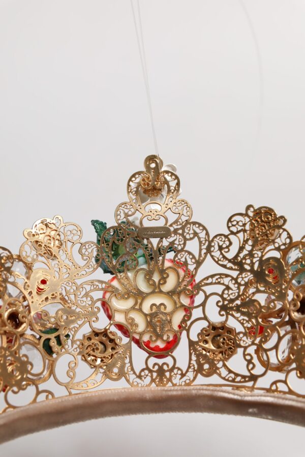 Dolce & Gabbana Multicolor Floral Strawberry Crystal Embellished Tiara - Image 6