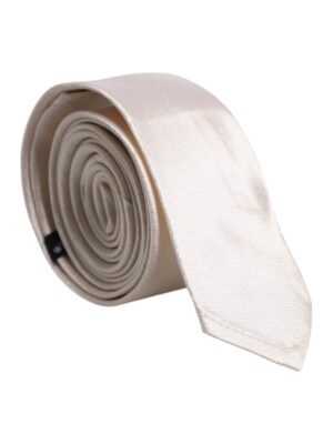 Dolce & Gabbana White Solid Silk Adjustable Necktie Tie