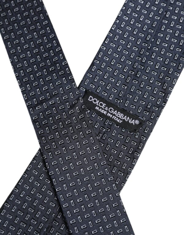 Dolce & Gabbana Dark Blue Patterned Silk Adjustable Tie - Image 6