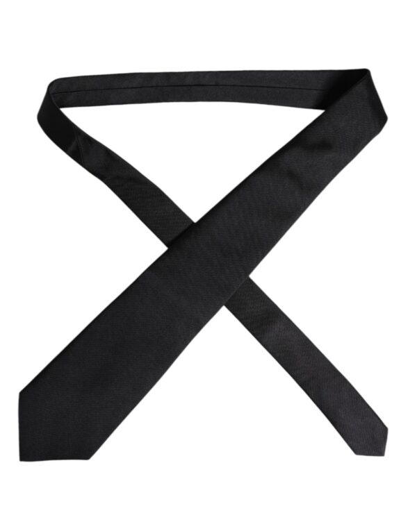 Dolce & Gabbana Black Solid Silk Adjustable Necktie Tie - Image 4